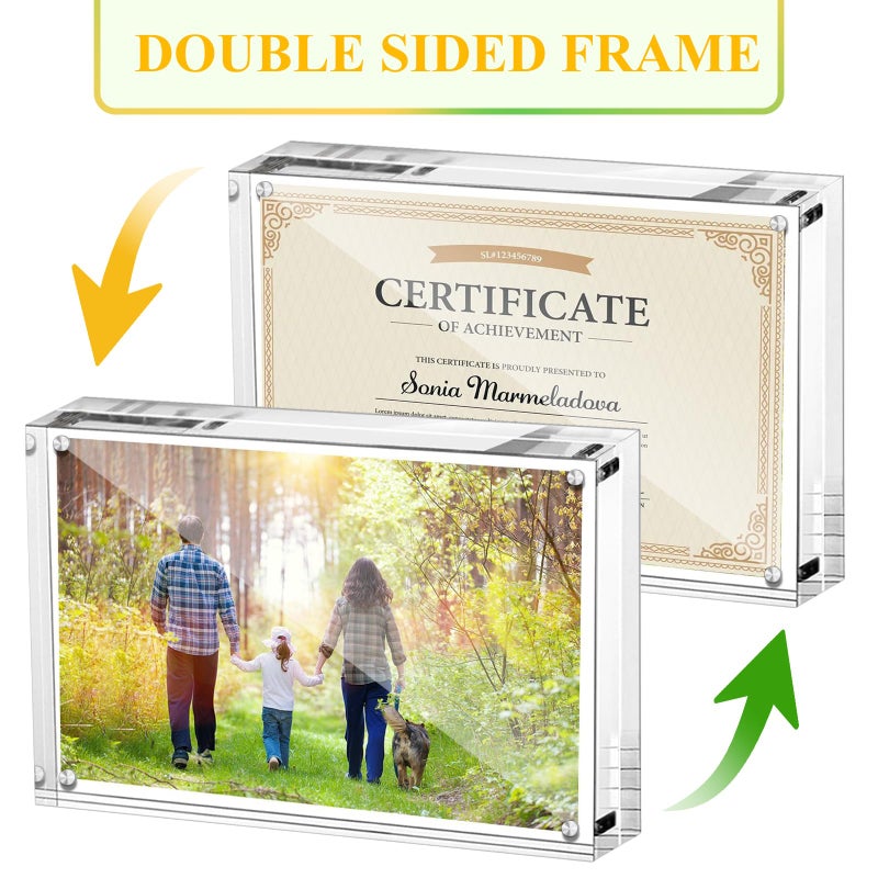 Boxalls 5x7 Inches Acrylic Picture Frame, Double Sided Clear Frameless Photo Frames with Magnetic Desktop Transparent - Image 3